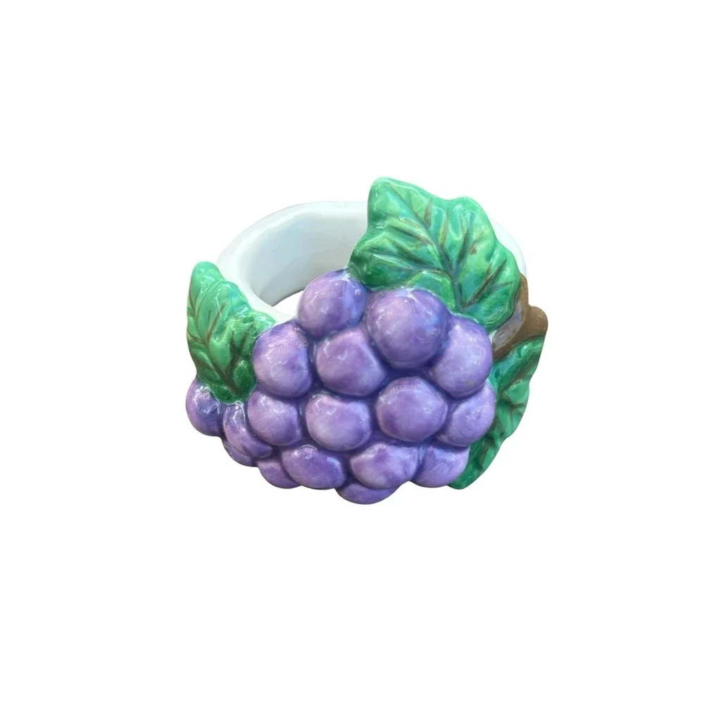 Grape Bunch Fruit Porcelain Napkin Holders Rings Set of 11 Flaw Maximalist